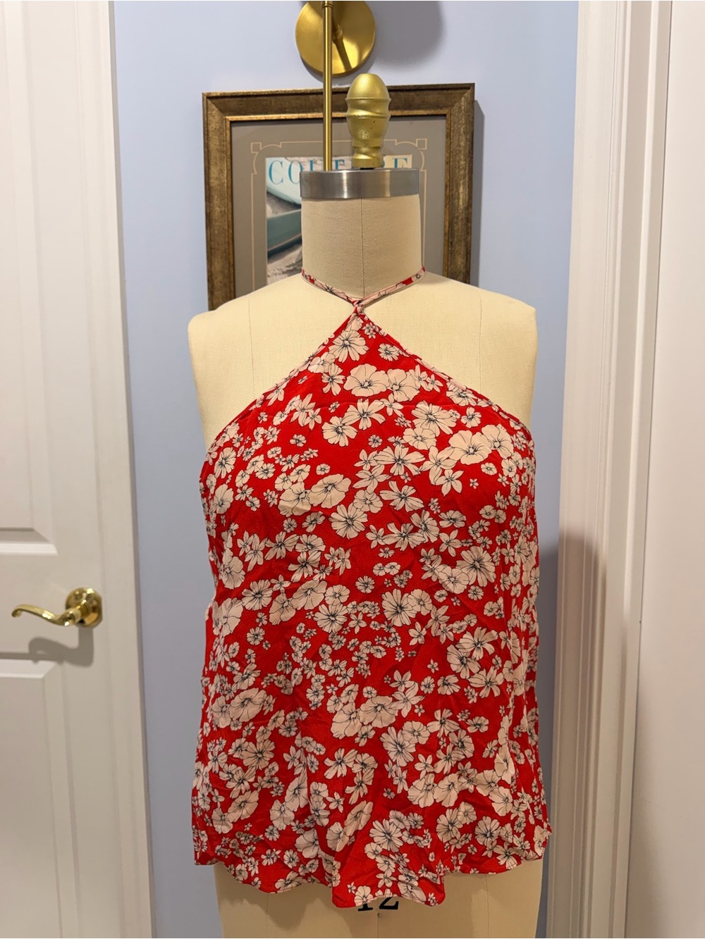 Rebecca Taylor Red and White Floral Tie-Front Top